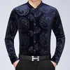 Chinese style personality dragon pattern printing fashion long sleeve shirt Autumn quality gold velvet men shirt M-XXXL 220516