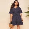 Plus Size Dresses XL-4XL Dress Women Vintage Boho Dot Big Body Femme Girls Sexy Large Outfits Office Ladies ClothesPlus