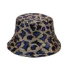 Bérets Fashion Bling Sequin Leopard Bucket Hat de seau réversible pêcheur panama chapeaux de soleil pour femmes streetwear hip hop capberets