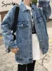 Syiwidii Giacca di jeans per donna Cappotto di jeans Moda coreana Oversize Button Down Manica lunga Capispalla chic con tasca 220812