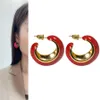 Vintage Red Women Circle Hoop Earring Stone Geometric C Shape Stud With Retro Color Enamel Brilliant Creative Ear PiercingFor Women Jewelry Girl Accessories