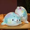 Novelty Rainbow Seal Plush Pillow Soft Sea Lion Filled Marine Life Doll Kawaii Room Decor Children Xmas Birthday Gifts J220704