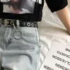 Kemerler Moda Harajuku Kadınlar Punk Zincir Kemer Ayarlanabilir Siyah Tek Kıyafet Grommet Metal Toka Kot pençesi için