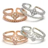 Korean Love Heart Clover Designer Band Rings Double Row Fashion Crystal Wedding Party Jewelry Diamond Designer Rose Gold Silver