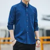 LUCLESAM Men Blue Heritage Western Denim Shirt Japanese Fashion Long Sleeve Jean Blouse chemise homme harajuku shirt 220322