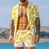 Men's Tracksuits Hawaiian Spring Summer Men Shorts Suit Set Retro V Neck Button T-shirts Tracksuit Casual Pattern Print Pocket Beach Outfits