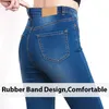 LEIJIJEANS für Frauen Mom Jeans Hohe Taille Plus Größe Elastische Stretch weibliche gewaschene Denim Skinny Bleistift Hose 220402