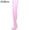 Sorbern Unisex Crotch Thigh High Boots 18Cm Metal High Heel Long Boot Ladies Shoes Platform Spike Hard Walk Boot Pointy Toes