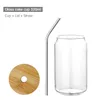 US STOCK 12oz 16oz Sublimation Glass Tumblers With Straw And Bamboo Lid Can Shaped Clear Frosted Beer Mugs Iced Coffee Soda Cups
