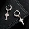 HipHop Cubic Zirconia Bling Iced Out Cross Stud Orecchini Orecchini in rame oro argento per uomo Gioielli rock