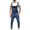 2022 Moda uomo Jeans strappati Tute Street Distressed Hole Denim Salopette per uomo Pantaloni con bretelle Taglia M-XXL