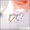 Band Rings Jewelry 30% Sterling Sier For Women Gold Double Heart Crystal Finger Ring Girl Party Open Size Fashion Drop Delivery 2021 Wzth0