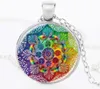 Mandala Blume des Lebens Anhänger Halskette Vintage Buddhismus Meditation Cabochon Glas Zeit Stein Halskette für Frauen Männer Modeschmuck