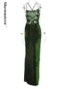 Showmirror velours Sexy dos nu licou vert robe à bretelles femmes tenues élégantes Club fête printemps Maxi robes vêtements 220510