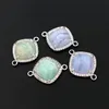 Pendant Necklaces 10pcs Square Natural Blue Chalcedony Amazonite Stone Charms Connector CZ Paved For Bracelet Earrings Jewelry Making DIYPen