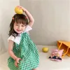 15929 Zomer Babymeisjes Casual Plaid Dress Turn Down Collar Princess Dress Dress Children Kids Katoenen jurken