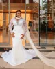 2022 Plus Size Arabic Aso Ebi Sheer Neck Mermaid Wedding Dress Long Sleeves Sexy Bridal Gowns Dresses Custom Made