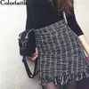 Colorfaith Vintage Plaid Tassel Korean Fashion Tweed Skater Sexy Checkered Spring Summer Women Woolen Mini Skirt SK5583 220317