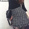 Colorfaith Vintage Plaid Tassel Korean Moda Tweed Skater Sexy Workered Wiosna Summer Women Woolen Mini Spódnica SK5583 220317