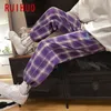 RUIHUO Casual Men's Plaid Pants Harajuku Men's Clothing Purple Checkered Pants Korean Style Checked Trousers Ankle-Length 220726