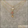 Pendant Necklaces Pendants Jewelry F/W Gold Color With Shiny Glitter Square Three Layer In One Lobster L Dh3B4