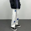 Męskie dżinsy męskie INS American Hip Hop Blue Pentagram Casual Loose Men and Women Spoders Y2K Pants Drukowane dżinsy