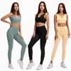 Set sportivo senza cuciture con colletto a U personalizzato Donna 2 pezzi Crop Top Reggiseno Leggings Yoga Tuta sportiva Allenamento Outfit Fitness Abbigliamento da palestra 220330