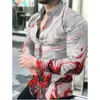 2021 Camisa delgada para hombres Otoño Casual Cuello vuelto Ropa de calle Moda Juntos Manga larga Camisa estampada negra de alta calidad G220511