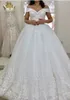 Luxury Crystals Beaded White Ball Gown Wedding Dresses Appliques Lace Open Back Plus Size Bridal Gowns Off Shoulder Long Tulle Garden Church Wedding Dress For Bride