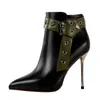 Knight Boots Thin Heel Super High Sexy Nightclub Slim Pointed Rivet Belt Buckle Ankle Boots 220820