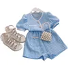 Lady Style Suit peuter Girls Clothing Sets 2022Brand Summer Lace Girls Little Outfit Kinderkinderen Pakken Kleding 1020 E3