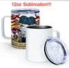 12 OZ Sublimation Kubki Półki Blanklerze ze stali nierdzewnej z uchwytem i przesuwaną pokrywą podwójną ścianą Pictuum Insulation Cups do herbaty kawy