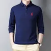 High End Moda Marka Projektant Bawełniana Koszula Polo Black Men Koreański Casual Z Długim Rękawem Lapel Golf Tops Mężczyźni Odzież 220402