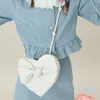 Evening Bags Xiuya Cute White Heart Shoulder Bag Female Harajuku Kawaii Small Bowknot Crossbody Women Cell Phone Purse Womens Pouch