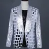 Stage Wear Silver Sequin Blazer Men Brand Shawl Collar Single Button Suit Jacket Shiny Plaid Sequins Party Dance Costume