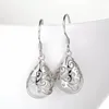 Argent plaqué blanc rose opale balancent boucle d'oreille pour les femmes amoureux cadeaux Vintage graver fleur boucles d'oreilles bijoux de mariage