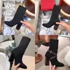 Women Silhouette Ankel Boot Martin Boots Winter Warn Botas Stretch Fabric Bootie Print Flower Heel Ladies Casual Shoes With Box No50