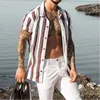 Masculino tendência de moda de verão listrada estampa havaiana rua ao ar livre camisas de manga curta Cardigan de luxo 220623