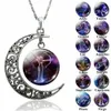12 Constellation Crescent Moon Pendant Necklace Galaxy Zodiac Astrology Horoskop Charm Halsband för kvinnor män flickor