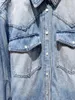 Kurtki damskie damskie koszulę z podwójną koszulą dżinsową kurtkę pojedynczych piersi TOP TOP 2022 Spring Proste damskie damki jasnoniebieski kardigan c