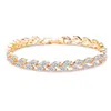 Clear Cr Crystal Leaf Charm Cubic Zirkonia Regulowane łańcuch Bracelet dla kobiet 18K Gold Trendy Bride Biżuteria