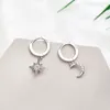 Hoop Huggie Silver Color Shiny CZ Star Moon Asymmetric Earrings For Women Girls Gold Party Jewets Gifts S-E1360Hoop Kirs22