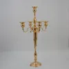 Gold Arm Shiny Metal Candelabra Chandelier with Hanging Crystals Votive Candle Holder Wedding Centerpiece