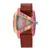 Montres-bracelets femmes montre-bracelet en bois noir dames montres à Quartz femme bambou cuir montre-bracelet mode Triangle bois horloge goutte