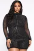 Casual Dresses Cutubly Plus Size S-5XL Sexy Dress Diamonds Striped Long Sleeve For Women O Neck Black Sheer Mesh Vestidos Clothing