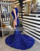 Vestidos de baile de lantejoulas azuis reais para meninas negras vestido de noite brilhante africano mermiad vestido formal de festa de noiva part elbise273e