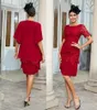New Stylish Lace Red Mother of The Bride Dresses with Cape Jacket Knee Length Short Sleeves Women Formal Party Wear Sheath Evening Prom Gowns