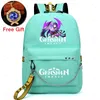 Backpack Green Game Genshin Impact Waterproof School For Girls Usb Charging Rucksack Women Travel Laptop Bags Keychain