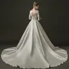 Abiti da sposa abiti da sposa Temperamento sposa femmina satinata semplice a maniche lunghe a maniche lunghe slim retrò lungo abito abito moscering vestido de nolia