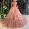 Sparkly Rose Gold Sequined One Shoulder Evening Dresses Luxury High Quality Prom Gown with Detachable Train Long Formal Party Gown
